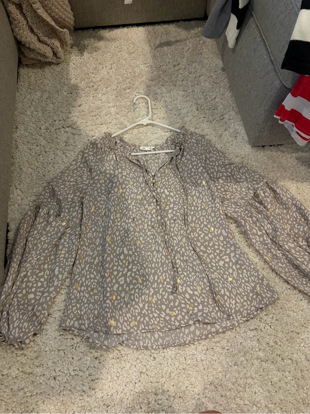 Blu Pepper Taupe Leopard-Print Blouse with Gold Accents